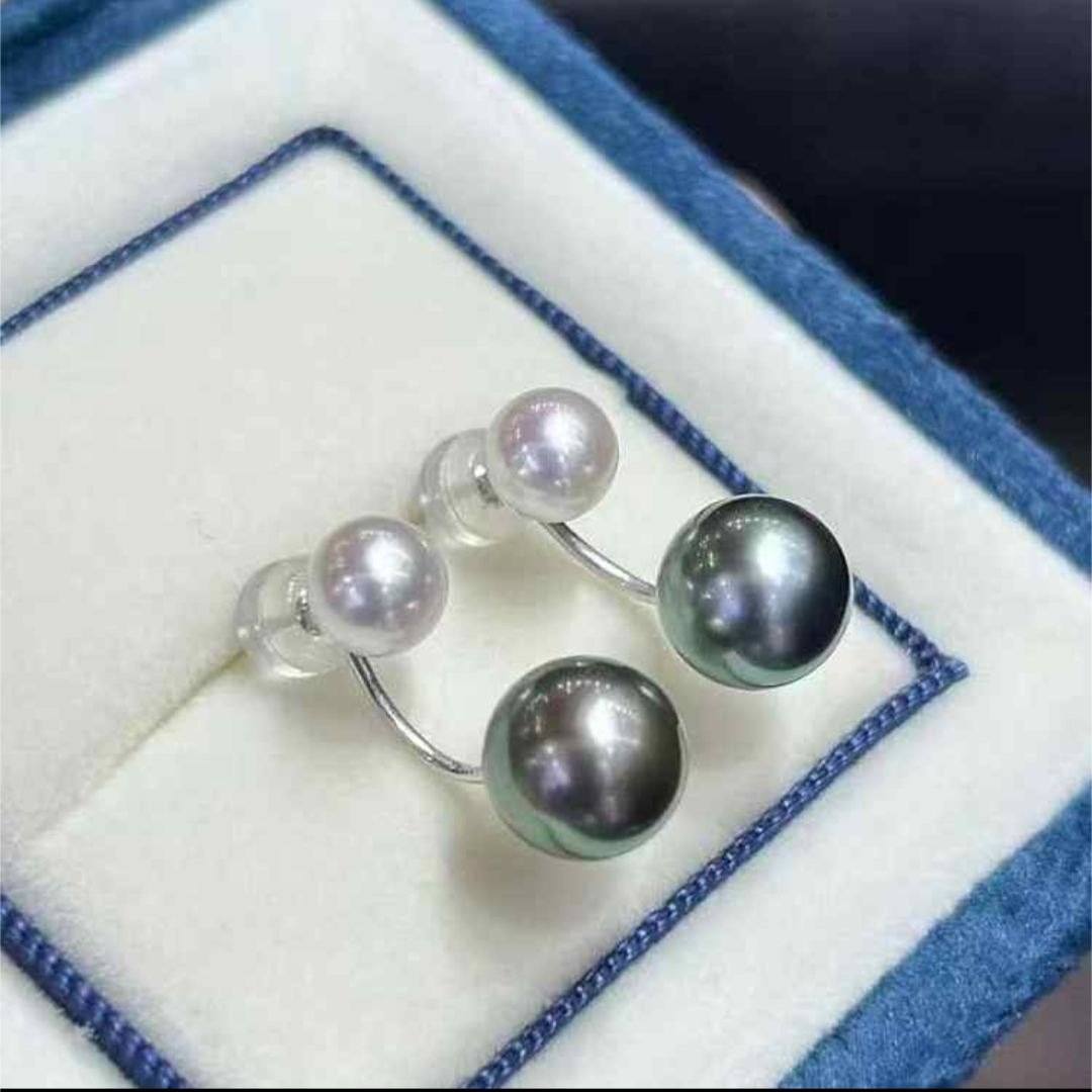 黒蝶真珠 アコヤ真珠 ピアス プラチナグレー ホワイト (JR-ER-0034)