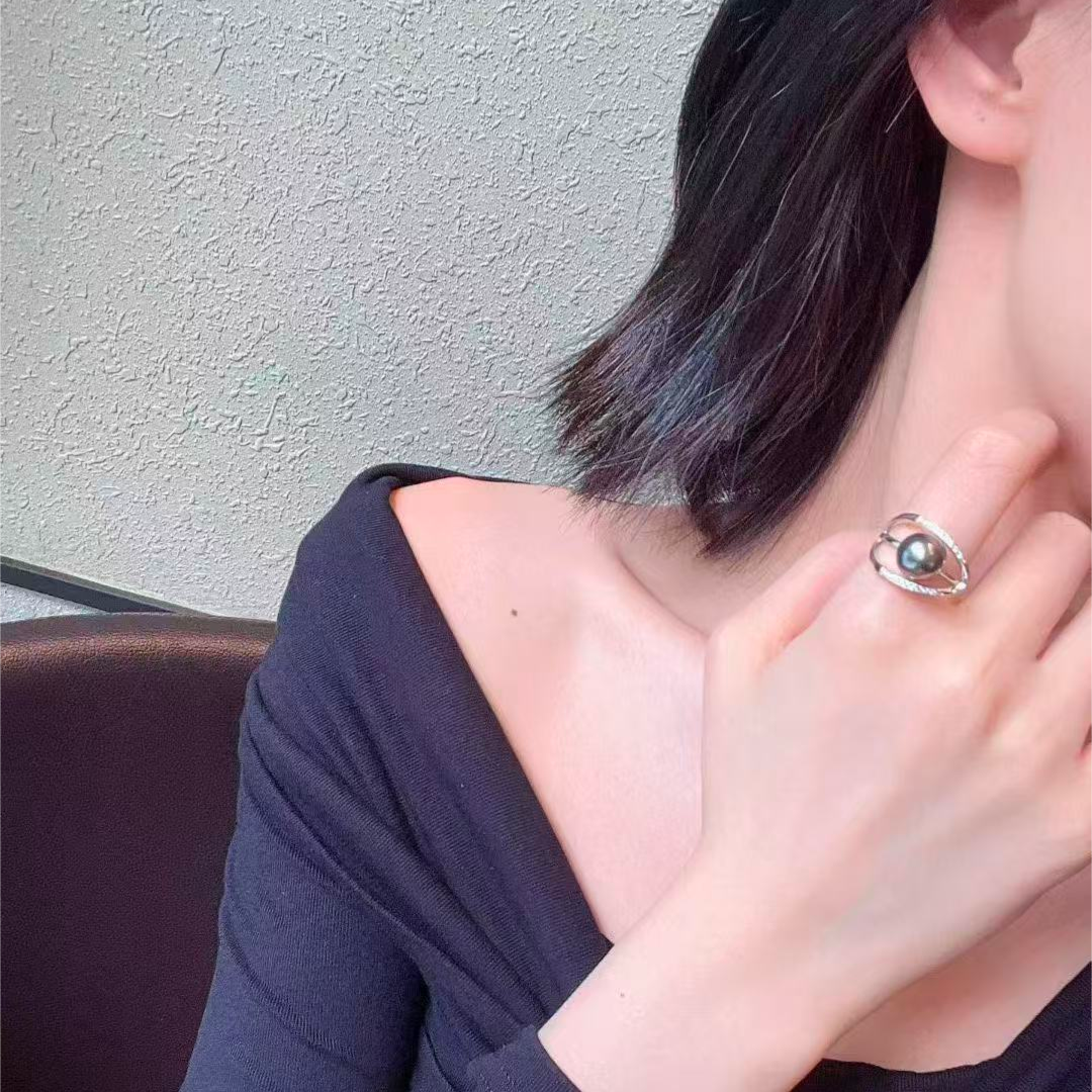 黒蝶真珠 ブラック 指輪 ゴールド 10mm~11mm 18k (JR-RI-0020)