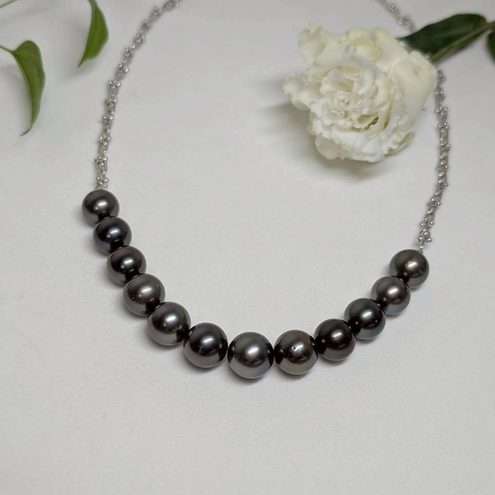 黒蝶真珠 ラウンド ネックレス 12.5mm~13.5mm 12粒 S925 (JR-NL-0080)