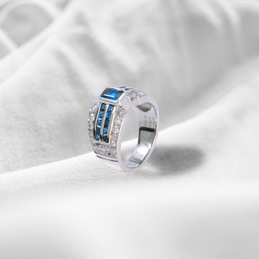 指輪 サファイア ブルー 0.96ct 0.75ct 八角形 PT900 (JR-RI-0001)