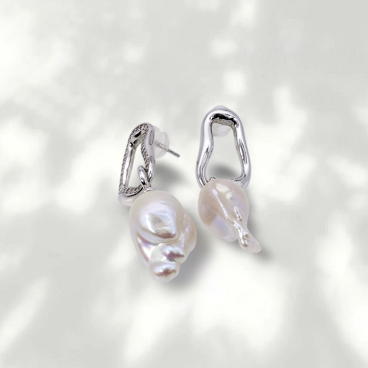 ピアス 淡水真珠 ホワイト バロック 16.0mm~19.0mm(幅) S925 (JR-ER-0020)