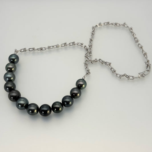 黒蝶真珠 ラウンド ネックレス 12.5mm~13.5mm 12粒 S925 (JR-NL-0080)