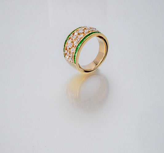 指輪 エメラルド ダイヤモンド グリーン クリア 12.02g ラウンド K18イエローゴールド (JR-RI-0006)