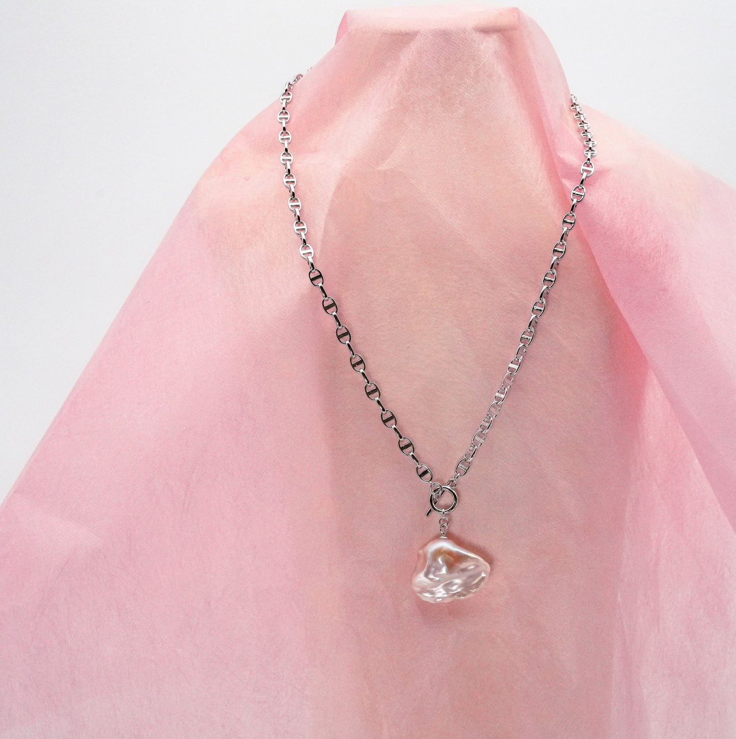 ネックレス 淡水真珠 バロックピンク 17.0mm~30.0mm(幅) S925 (JR-NL-0027)