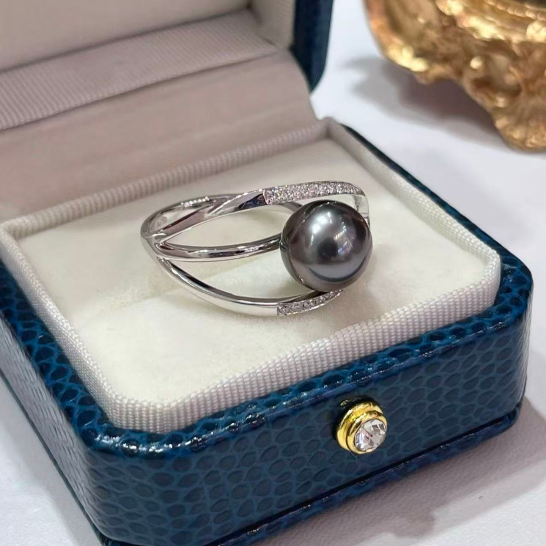 黒蝶真珠 ブラック 指輪 ゴールド 10mm~11mm 18k (JR-RI-0020)