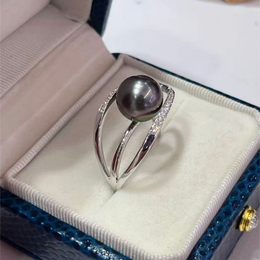 黒蝶真珠 ブラック 指輪 ゴールド 10mm~11mm 18k (JR-RI-0020)