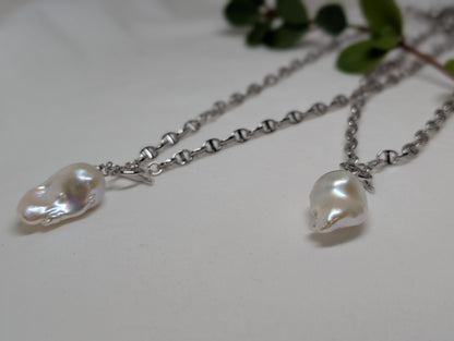 ネックレス 淡水真珠 バロック ホワイト 16.0mm～19.0mm(幅) S925 (JR-NL-0034)