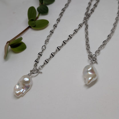 ネックレス 淡水真珠 バロック ホワイト 16.0mm～19.0mm(幅) S925 (JR-NL-0034)