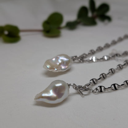 ネックレス 淡水真珠 バロック ホワイト 16.0mm～19.0mm(幅) S925 (JR-NL-0034)