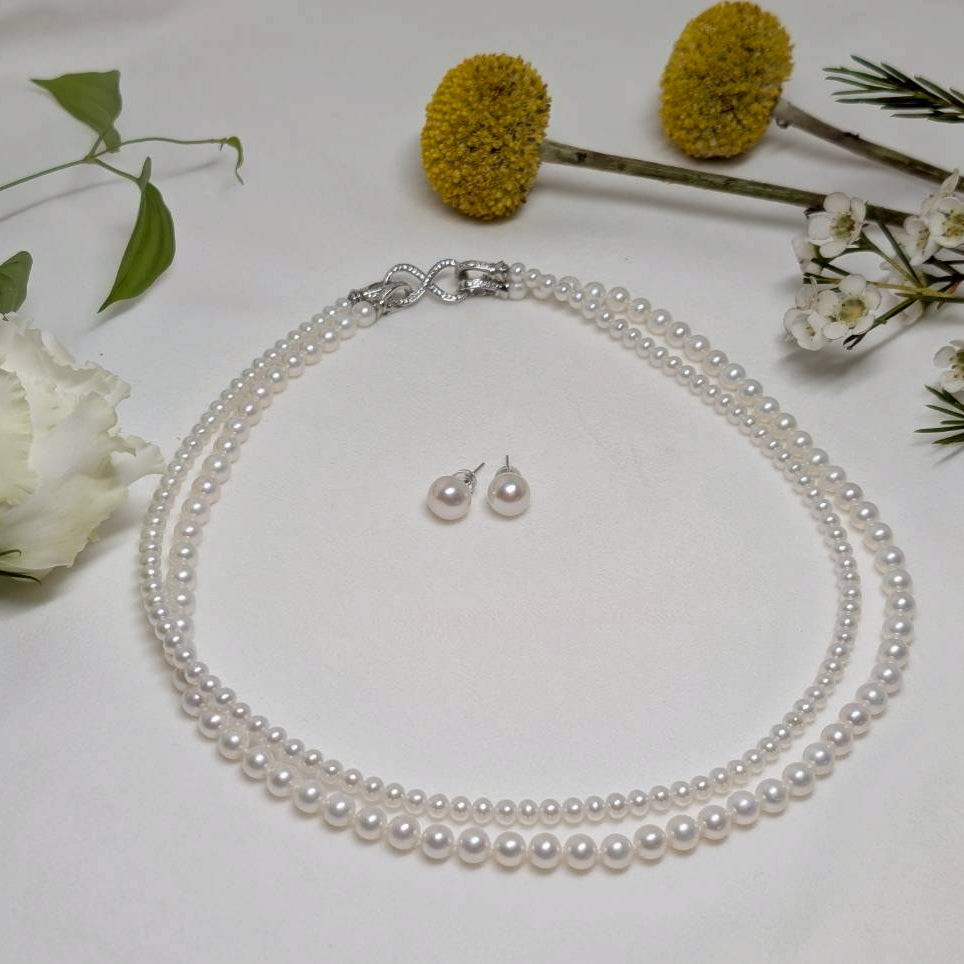 淡水真珠 ネックレス ラウンド ホワイト 4.5mm, 5.5mm 長さ：40.0cm, 42.0cm(JR-NL-0060)