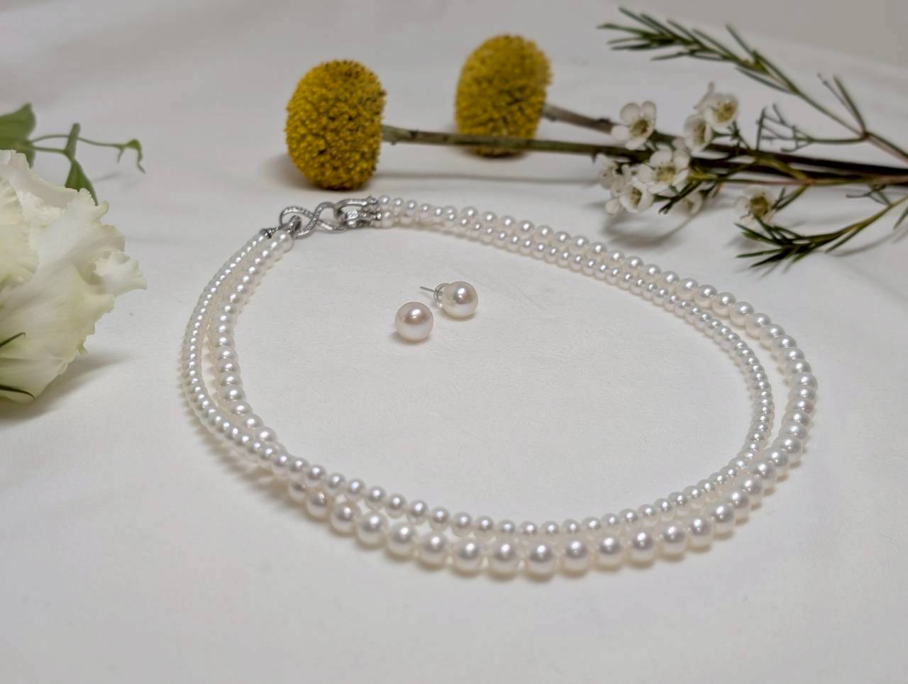 淡水真珠 ネックレス ラウンド ホワイト 4.5mm, 5.5mm 長さ：40.0cm, 42.0cm(JR-NL-0060)