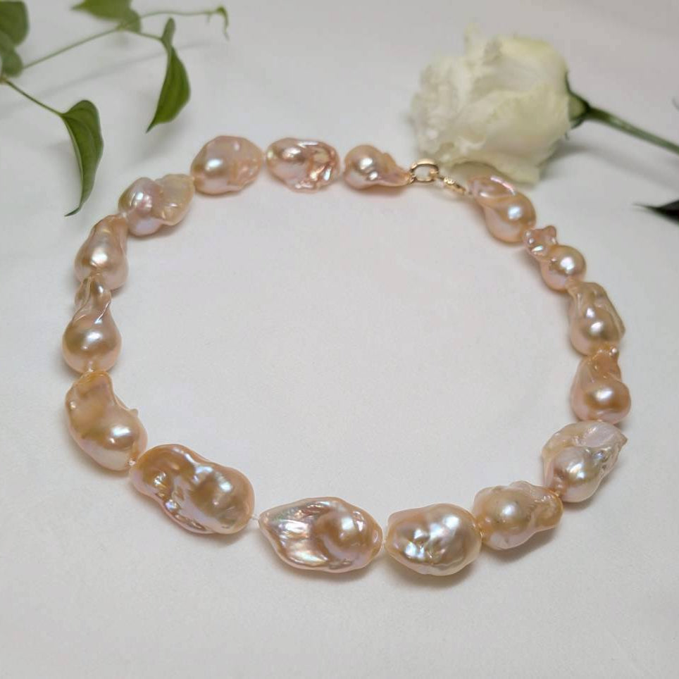 淡水真珠 ネックレス バロック ピンク 16.0mm～18.0mm(幅) 長さ：43.0cm (JR-NL-0125)