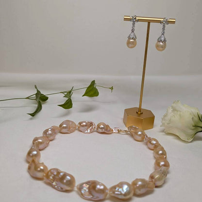 淡水真珠 ネックレス バロック ピンク 16.0mm～18.0mm(幅) 長さ：43.0cm (JR-NL-0125)