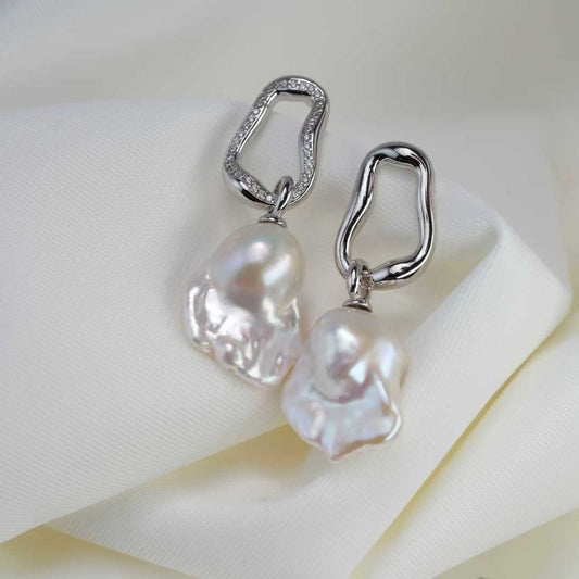 ピアス 淡水真珠 ホワイト バロック 16.0mm～19.0mm(幅) S925 (JR-ER-0020)