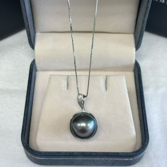 黒蝶真珠 ブラック ラウンド ネックレス 14ｍｍ PT (JR-NL-0132)