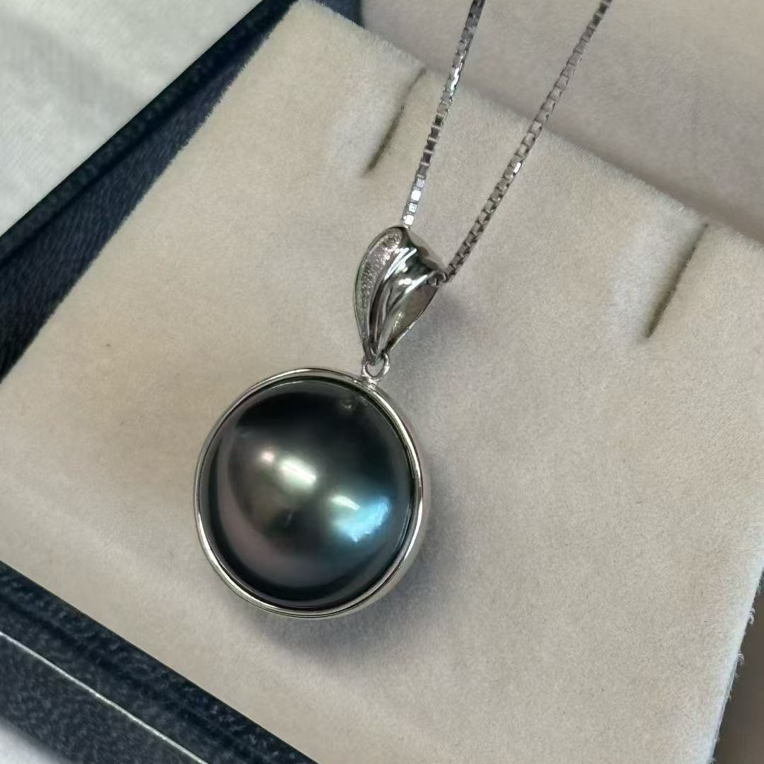 黒蝶真珠 ブラック ラウンド ネックレス 14ｍｍ PT (JR-NL-0132)