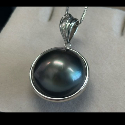 黒蝶真珠 ブラック ラウンド ネックレス 14ｍｍ PT (JR-NL-0132)