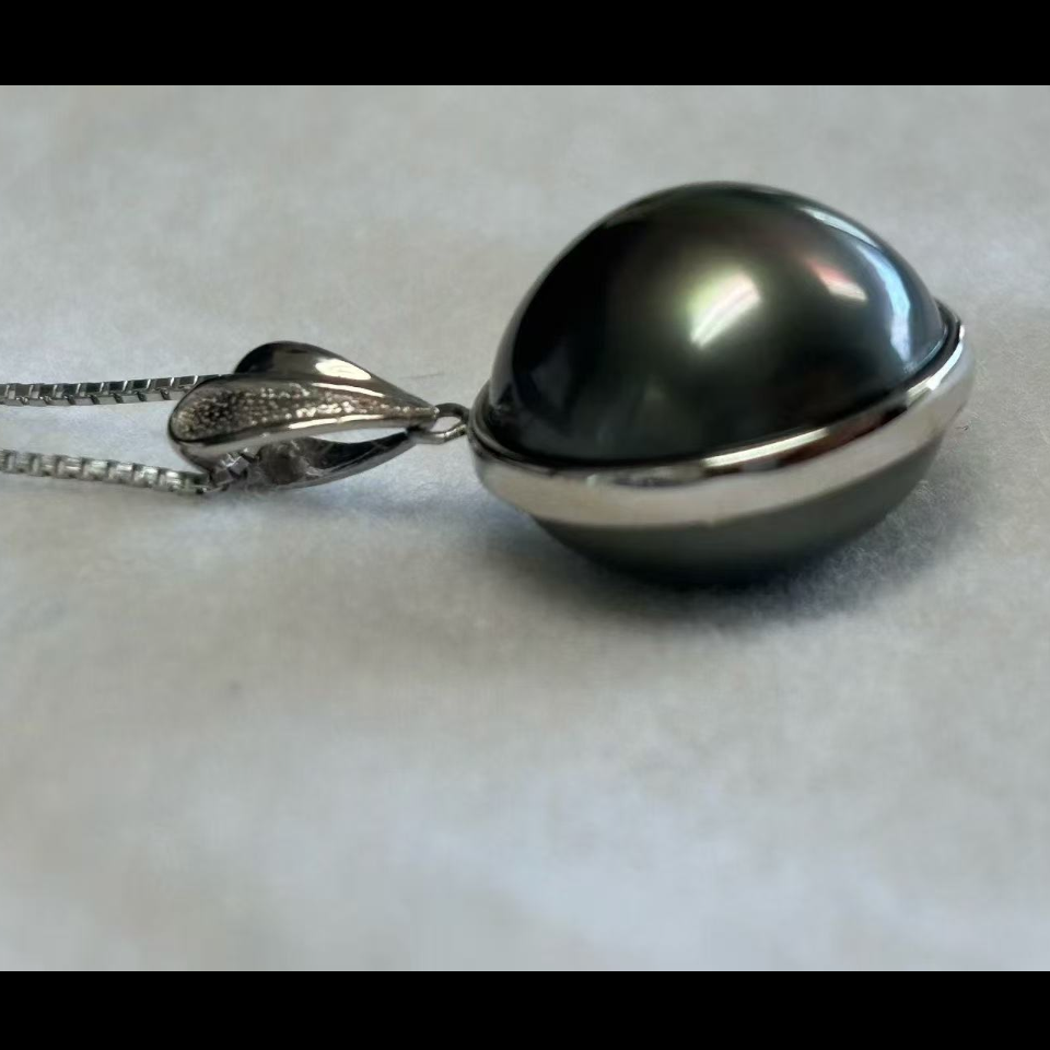 黒蝶真珠 ブラック ラウンド ネックレス 14ｍｍ PT (JR-NL-0132)