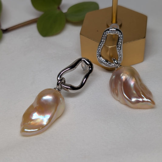 淡水真珠 バロック ローズゴールド 16ｍｍ～19mm S925  (JR-ER-0042)