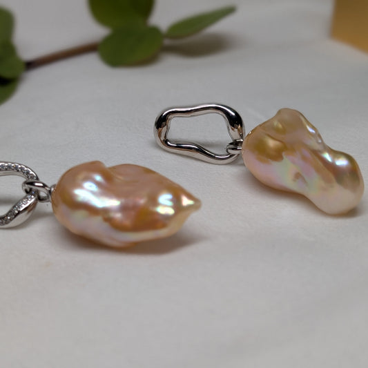 淡水真珠 バロック ローズゴールド 16ｍｍ～19mm S925  (JR-ER-0045)