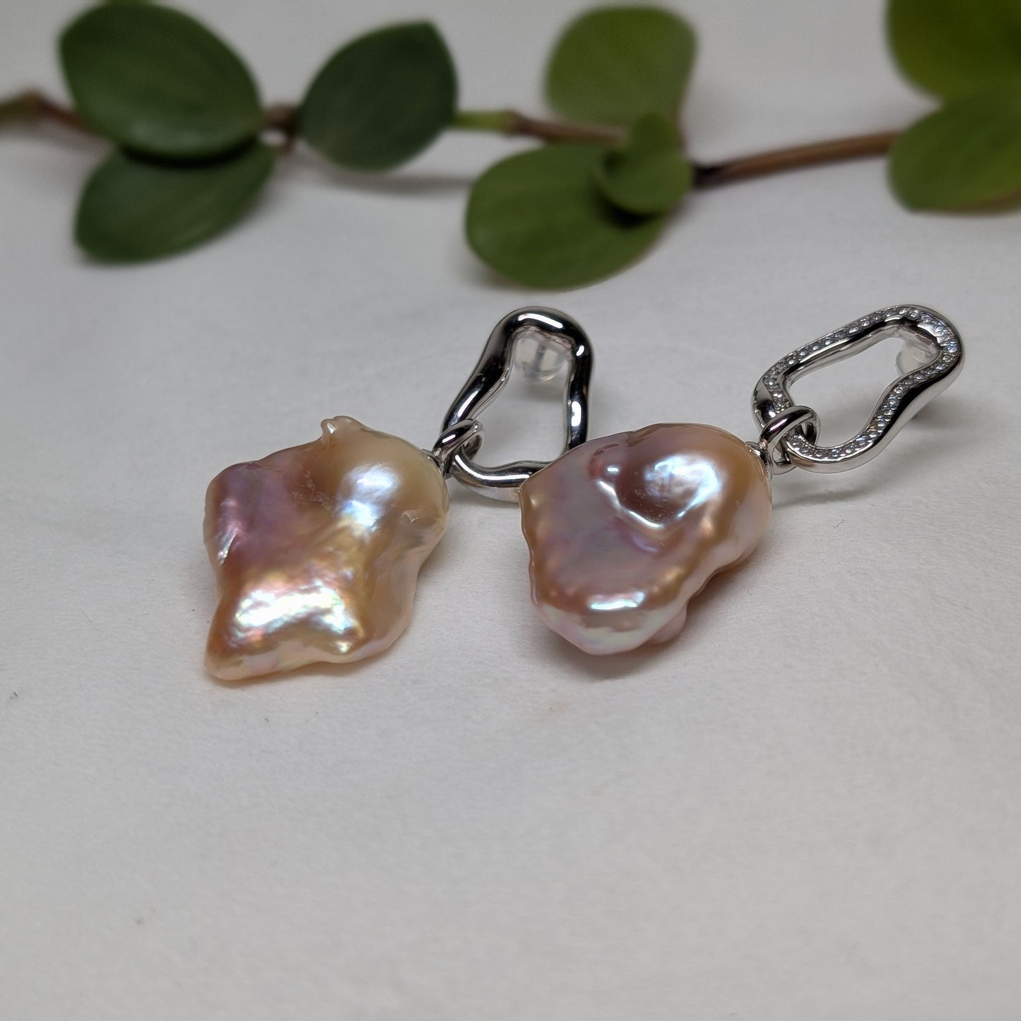 淡水真珠 バロック ローズゴールド 16ｍｍ～19mm S925  (JR-ER-0044)