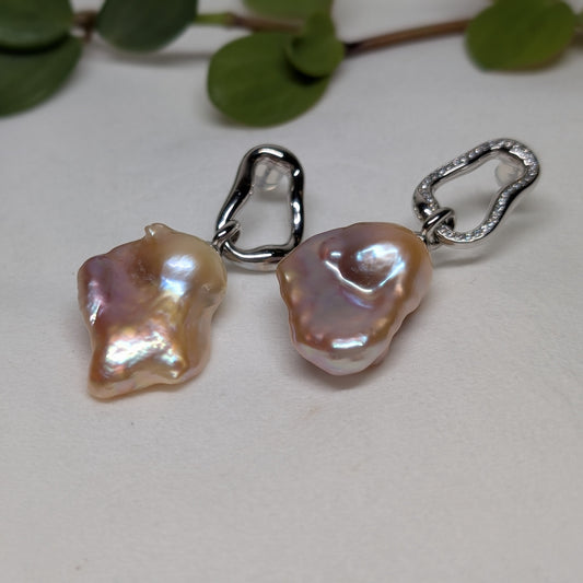 淡水真珠 バロック ローズゴールド 16ｍｍ～19mm S925  (JR-ER-0044)