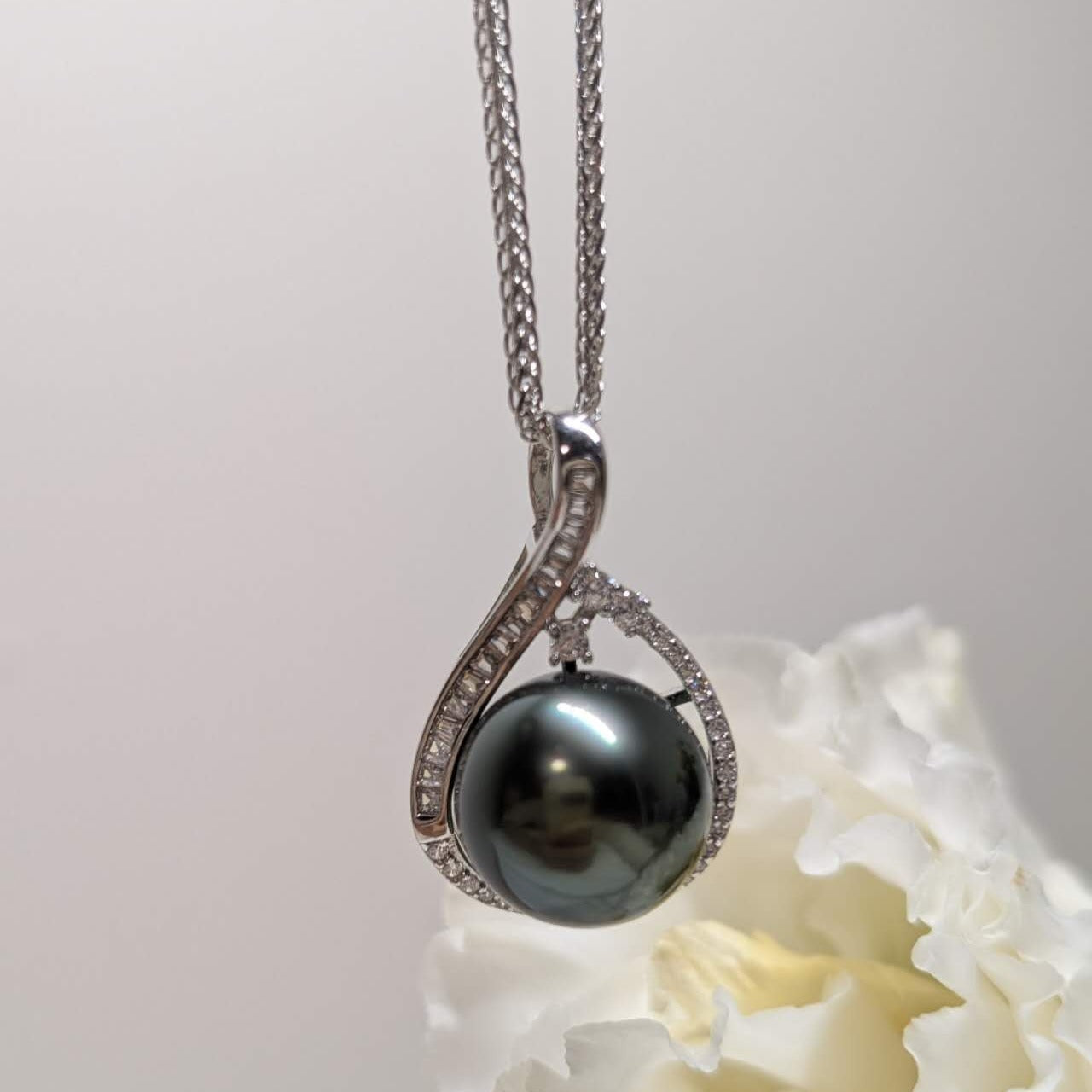 黒蝶真珠 ラウンド ネックレス 12.3mm～12.8mm S925 PTP (JR-NL-0078)