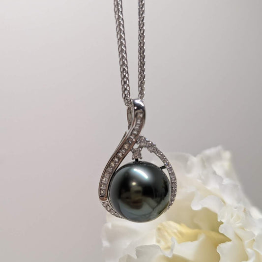 黒蝶真珠 ラウンド ネックレス 12.3mm～12.8mm S925 PTP (JR-NL-0078)