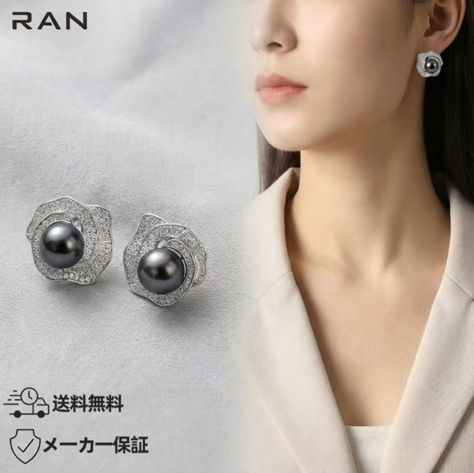 ピアス タヒチアンパール ラウンド ブラック S925 12.0mm～13.0mm (JR-ER-0053)