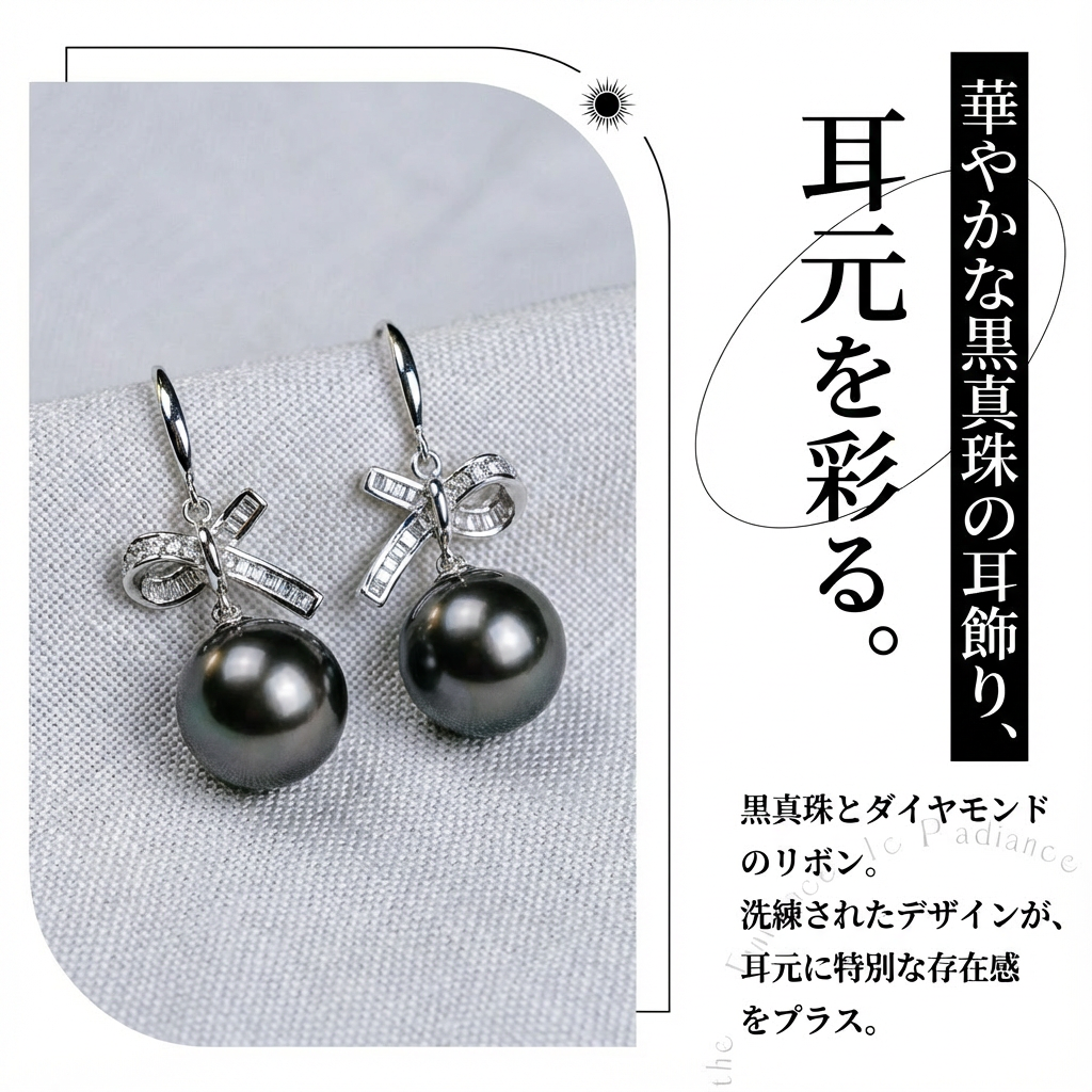 ピアス 黒蝶真珠 ラウンド ブラック 12.0mm～13.0mm (JR-ER-0052)