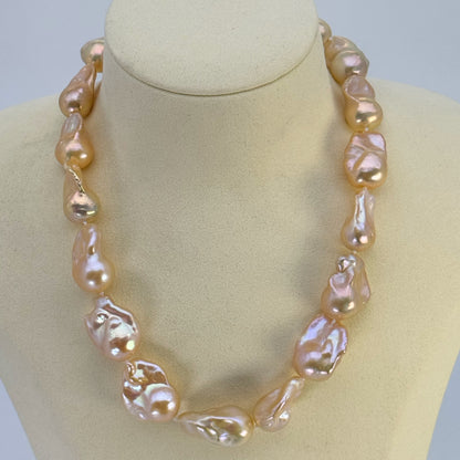 淡水真珠 ネックレス バロック ピンク 16.0mm～18.0mm(幅) 長さ：43.0cm (JR-NL-0125)