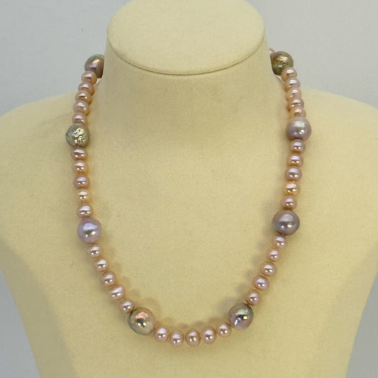 淡水真珠 ネックレス マルチカラー 12.0mm～13.0mm 長さ：42.0cm (JR-NL-0068)