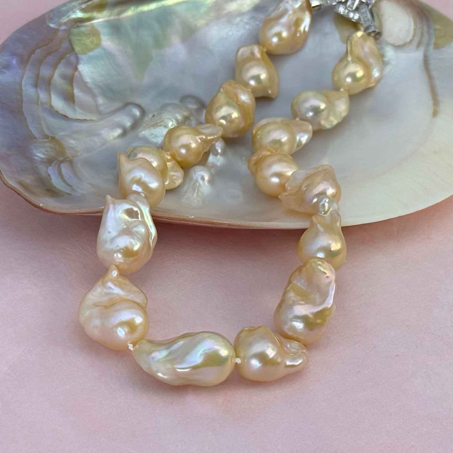 淡水真珠 ネックレス バロック ピンク 16.0mm～18.0mm(幅) 長さ：43.0cm (JR-NL-0125)