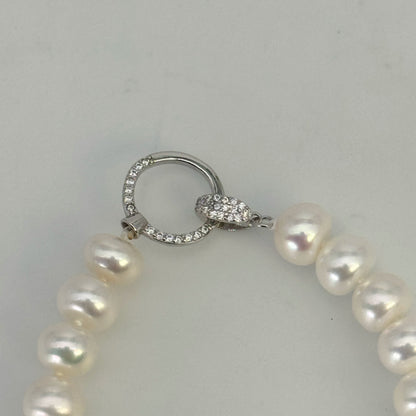 淡水真珠 ホワイト 十字架 ブレスレット 16～17 cm S925 (JR-BR-0036)