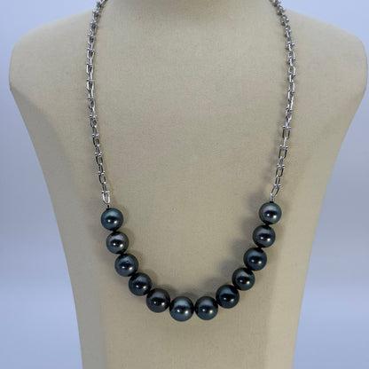 黒蝶真珠 ラウンド ネックレス 12.5mm～13.5mm 12粒 S925 (JR-NL-0080)