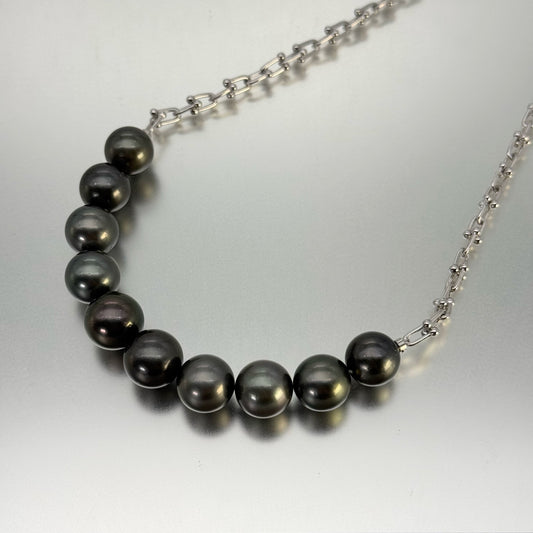 黒蝶真珠 ラウンド ネックレス 12.0mm～13.5mm 10粒 S925 (JR-NL-0079)