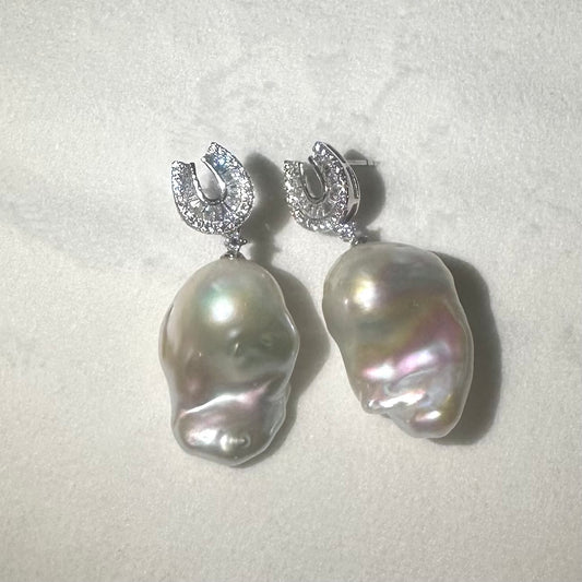 (JR-ER-0021) ピアス 淡水真珠 ホワイト バロック 16.0mm～19.0mm(幅) S925