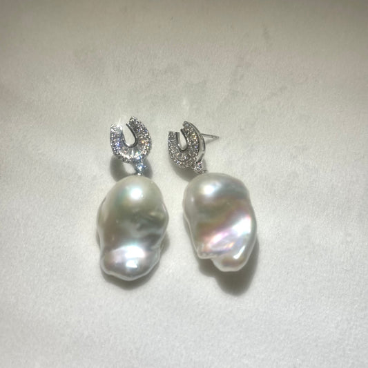 (JR-ER-0021) ピアス 淡水真珠 ホワイト バロック 16.0mm～19.0mm(幅) S925