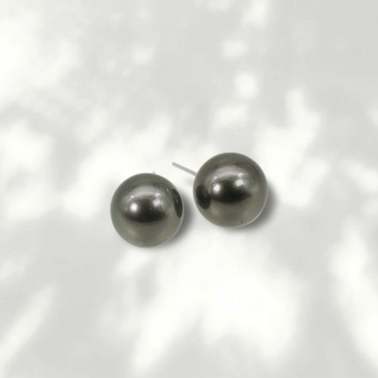 (JR-ER-0004) 黒蝶真珠 ピアス ブラック 13.5mm