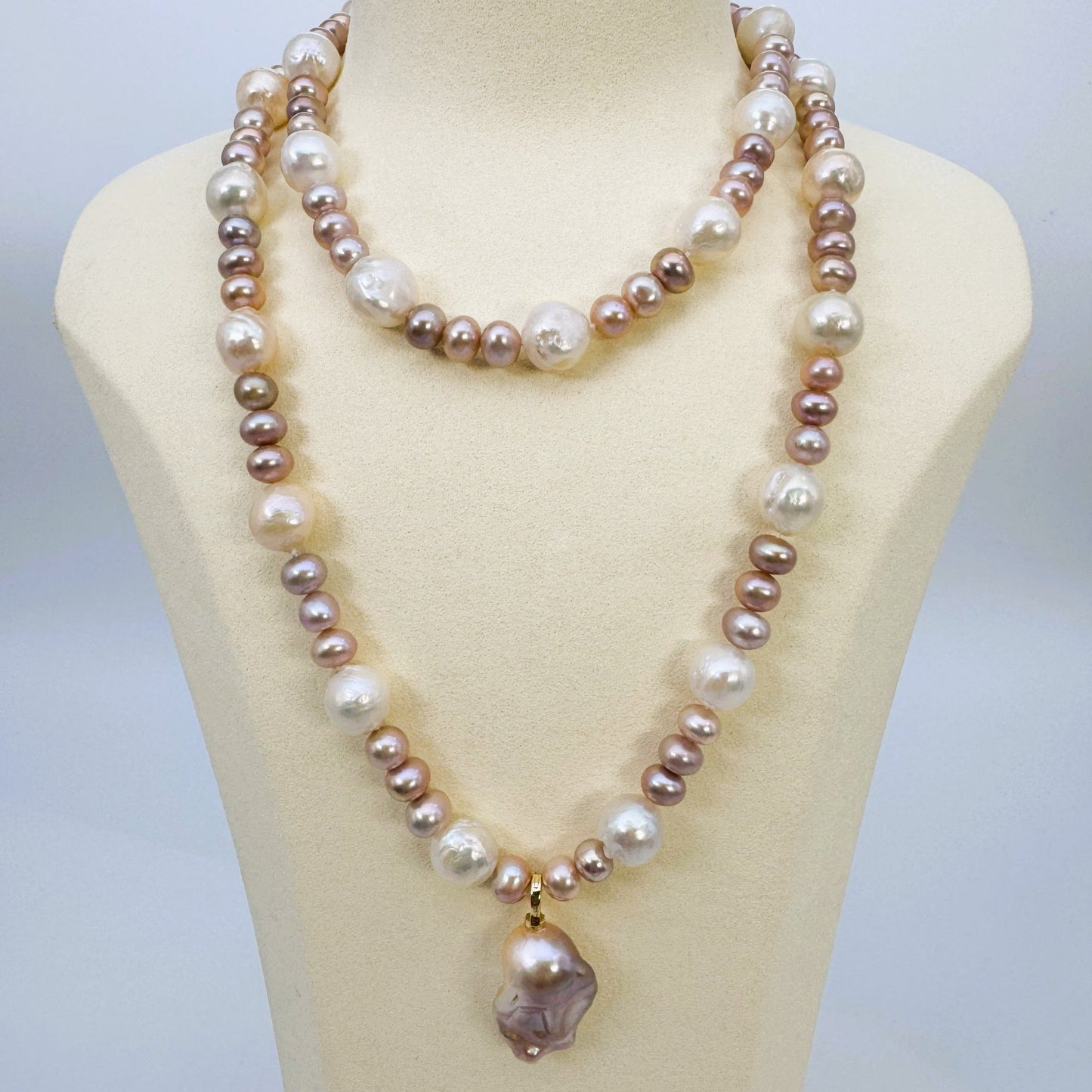 淡水真珠 ネックレス バロック マルチカラー 12.0mm～13.0mm(幅) 長さ：90.0cm (JR-NL-0058)