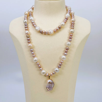 淡水真珠 ネックレス バロック マルチカラー 12.0mm～13.0mm(幅) 長さ：90.0cm (JR-NL-0058)