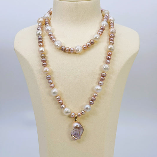 淡水真珠 ネックレス バロック マルチカラー 12.0mm～13.0mm(幅) 長さ：90.0cm (JR-NL-0058)