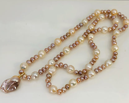 淡水真珠 ネックレス バロック マルチカラー 12.0mm～13.0mm(幅) 長さ：90.0cm (JR-NL-0058)