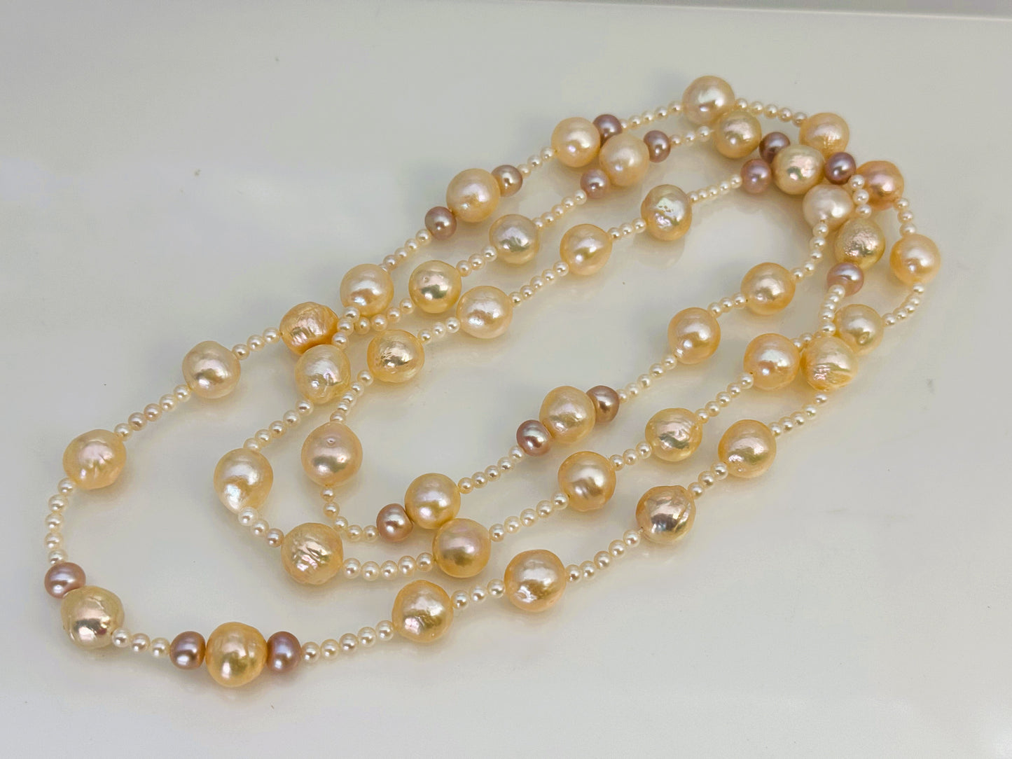 ネックレス 淡水真珠  バロック イエロー 12.0mm～13.0mm 長さ：124.0cm (JR-NL-0057)