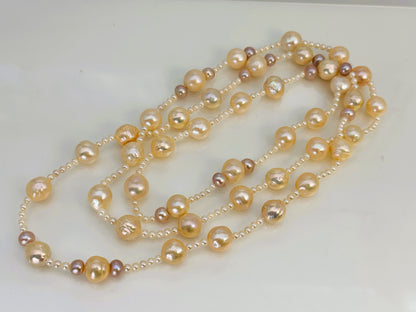 ネックレス 淡水真珠  バロック イエロー 12.0mm～13.0mm 長さ：124.0cm (JR-NL-0057)