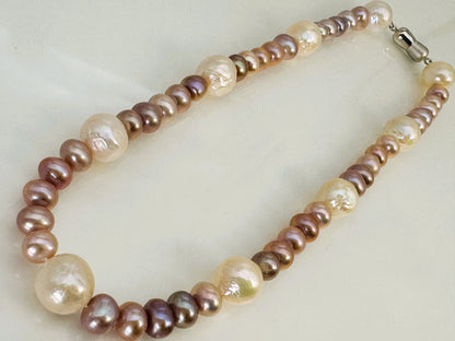 淡水真珠 ネックレス ラウンド マルチカラー 12.0mm～13.0mm(幅) 長さ：40.0cm (JR-NL-0059)