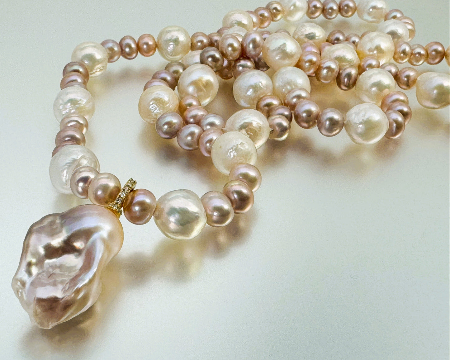 淡水真珠 ネックレス バロック マルチカラー 12.0mm～13.0mm(幅) 長さ：90.0cm (JR-NL-0058)