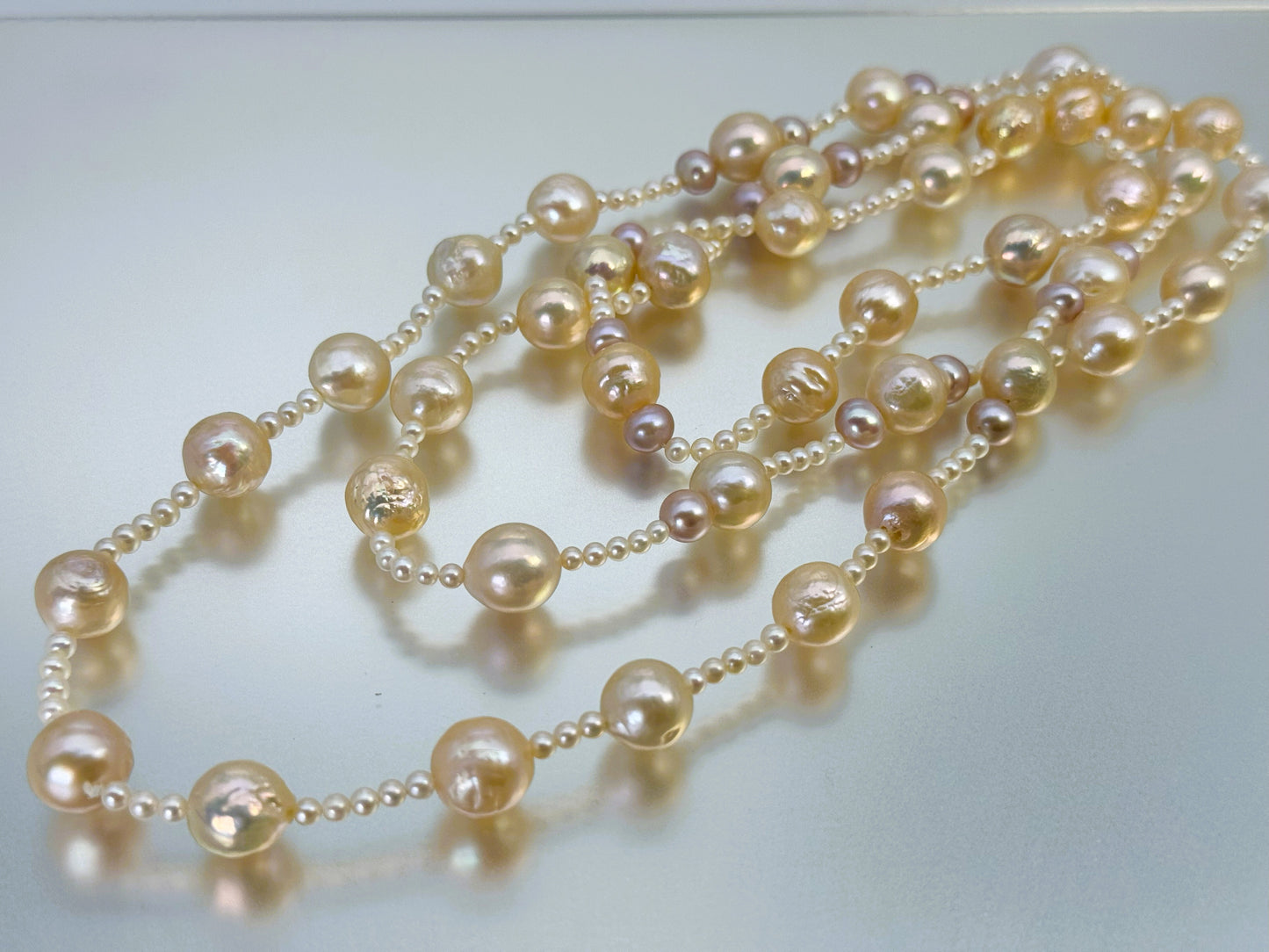 ネックレス 淡水真珠  バロック イエロー 12.0mm～13.0mm 長さ：124.0cm (JR-NL-0057)