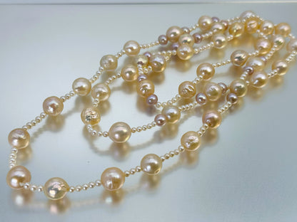 ネックレス 淡水真珠  バロック イエロー 12.0mm～13.0mm 長さ：124.0cm (JR-NL-0057)