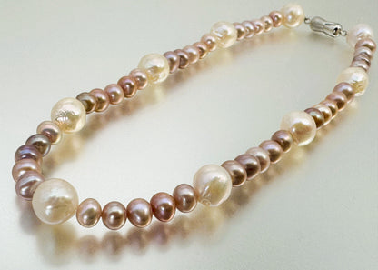 淡水真珠 ネックレス ラウンド マルチカラー 12.0mm～13.0mm(幅) 長さ：40.0cm (JR-NL-0059)